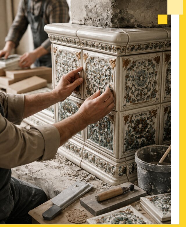 Изразцовые камины под ключ в Малоярославце: проект и монтаж