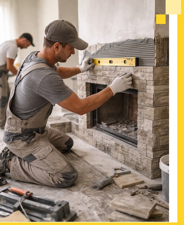 Облицовка каминов в Малоярославце, монтаж и отделка натуральным камнем