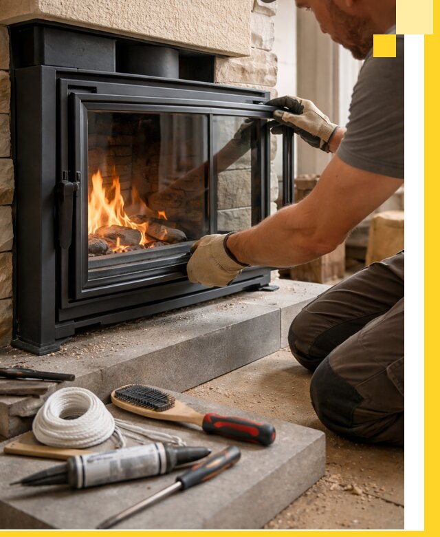 Производство, монтаж и доставка каминов со стеклом в Малоярославце