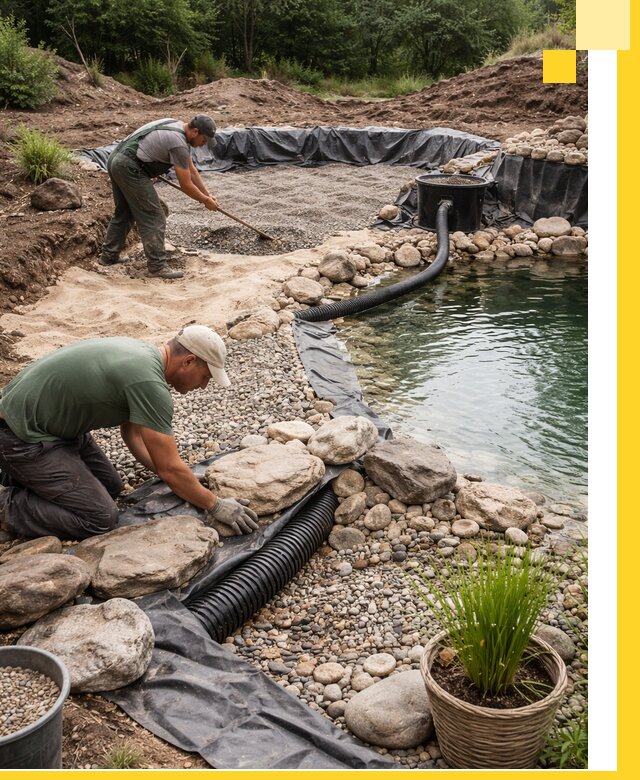 Строительство природных бассейнов и озер в Малоярославце под ключ