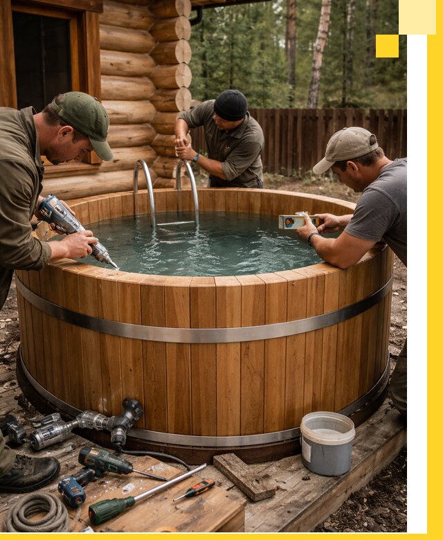 Строительство бань с купелью под ключ и отделкой в Малоярославце