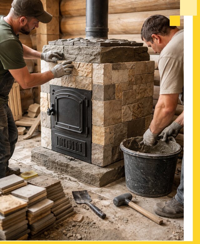 Облицовка банной печи под ключ в Малоярославце: камень и плитка