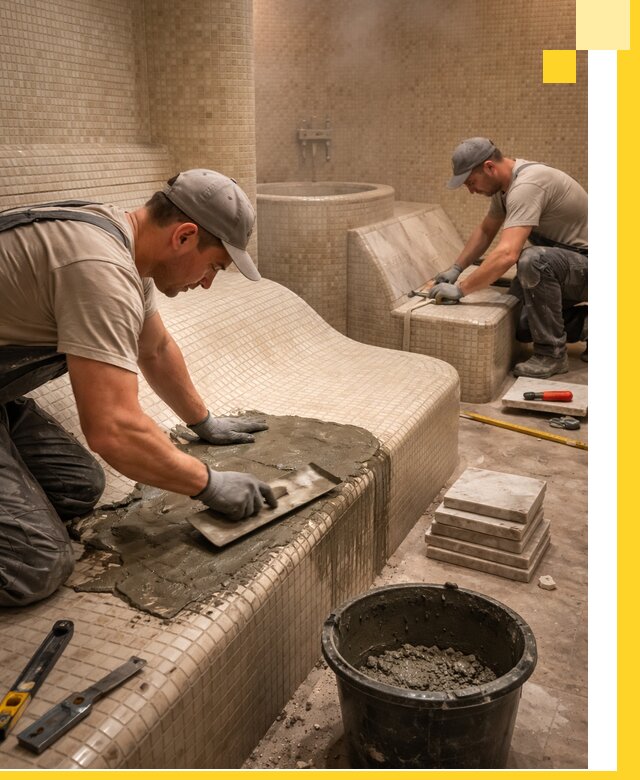 Лежаки для хамама под ключ в Малоярославце, проект и монтаж