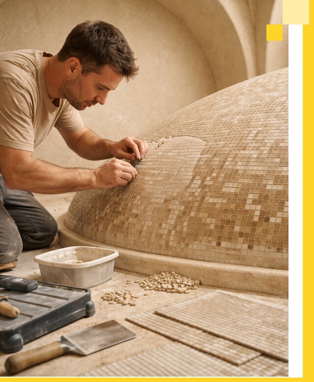 Профессиональная укладка мозаики для хамама под ключ в Малоярославце