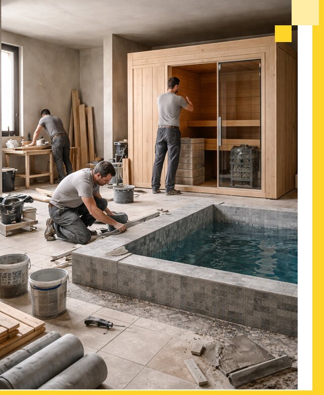 SPA зоны под ключ с бассейном сауной и печью в Малоярославце